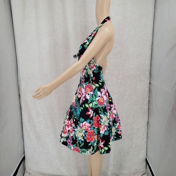 DBA LA Vtg 80s Tropical Floral Halter Rockabilly Pin-Up Swing Dress Juniors 7 - Picture 5 of 13